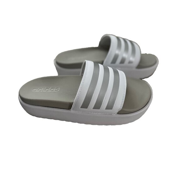 Adidas IE9703 Platform Slides White / Metallic ( 9 ) - Picture 2 of 4